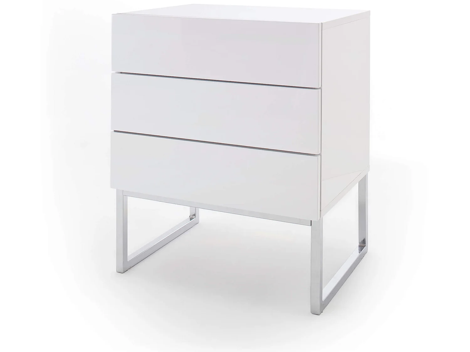 Chevet 3 tiroirs en bois blanc laqué avec pieds gris chromé - CH1007-2