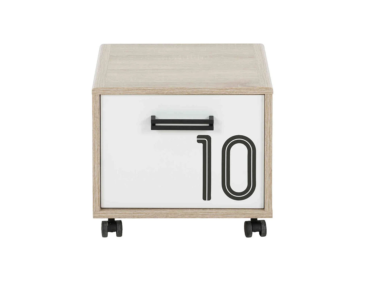 Chevet enfant sur roulettes en bois imitation chêne clair et blanc - CH5052