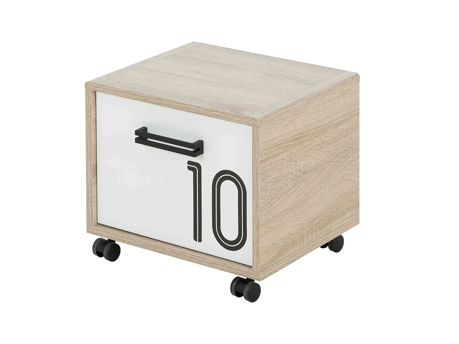 Chevet enfant sur roulettes en bois imitation chêne clair et blanc - CH5052