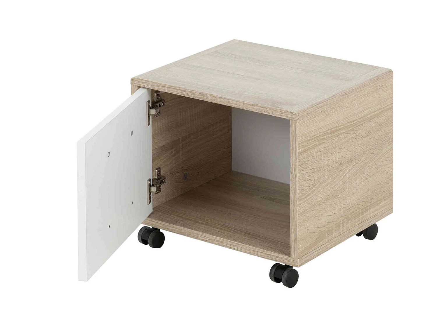 Chevet enfant sur roulettes en bois imitation chêne clair et blanc - CH5052