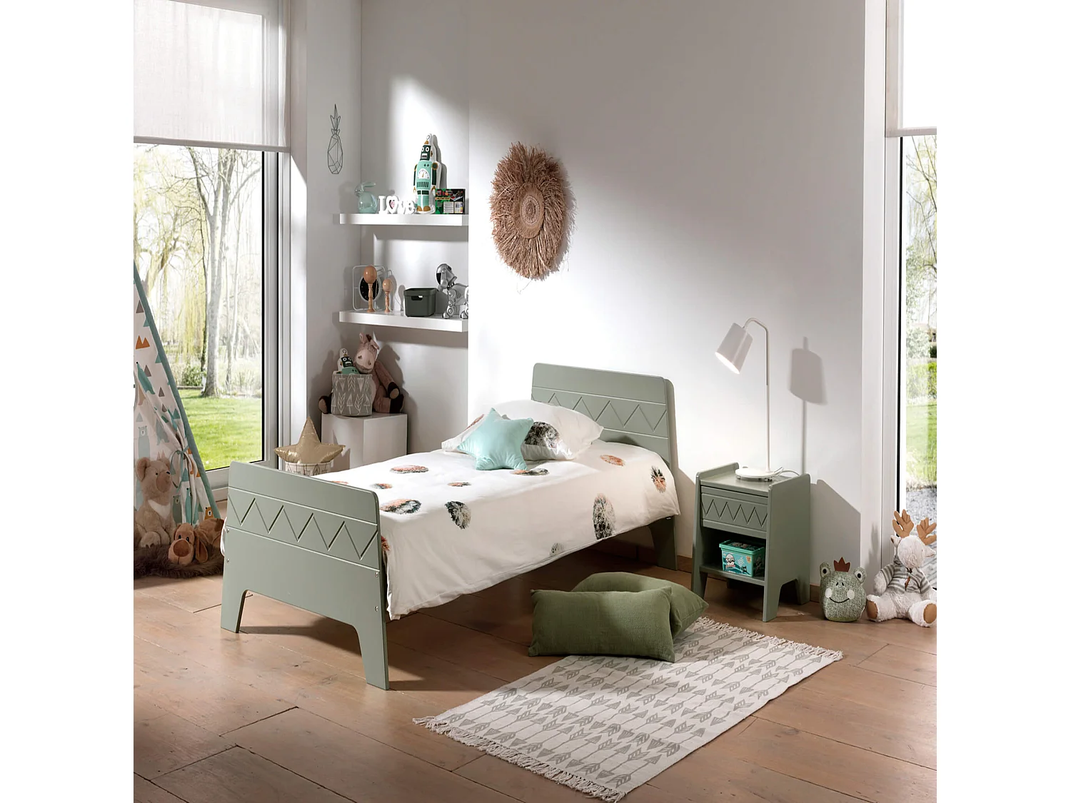 Chevet enfant 1 tiroir 1 niche kaki - CH2066