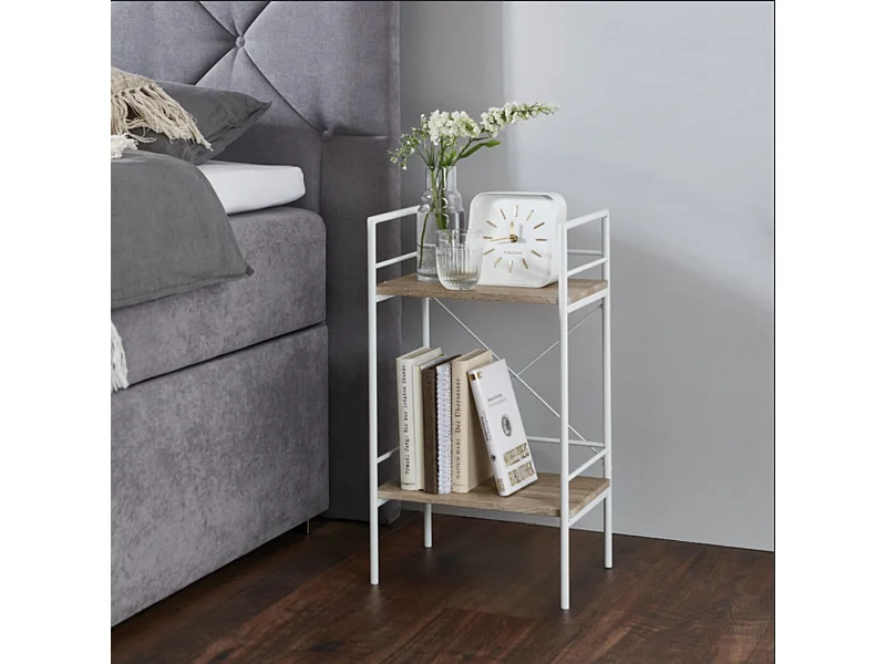 Etagère 2 plateaux en bois imitation chêne clair et blanc laqué - ET15006