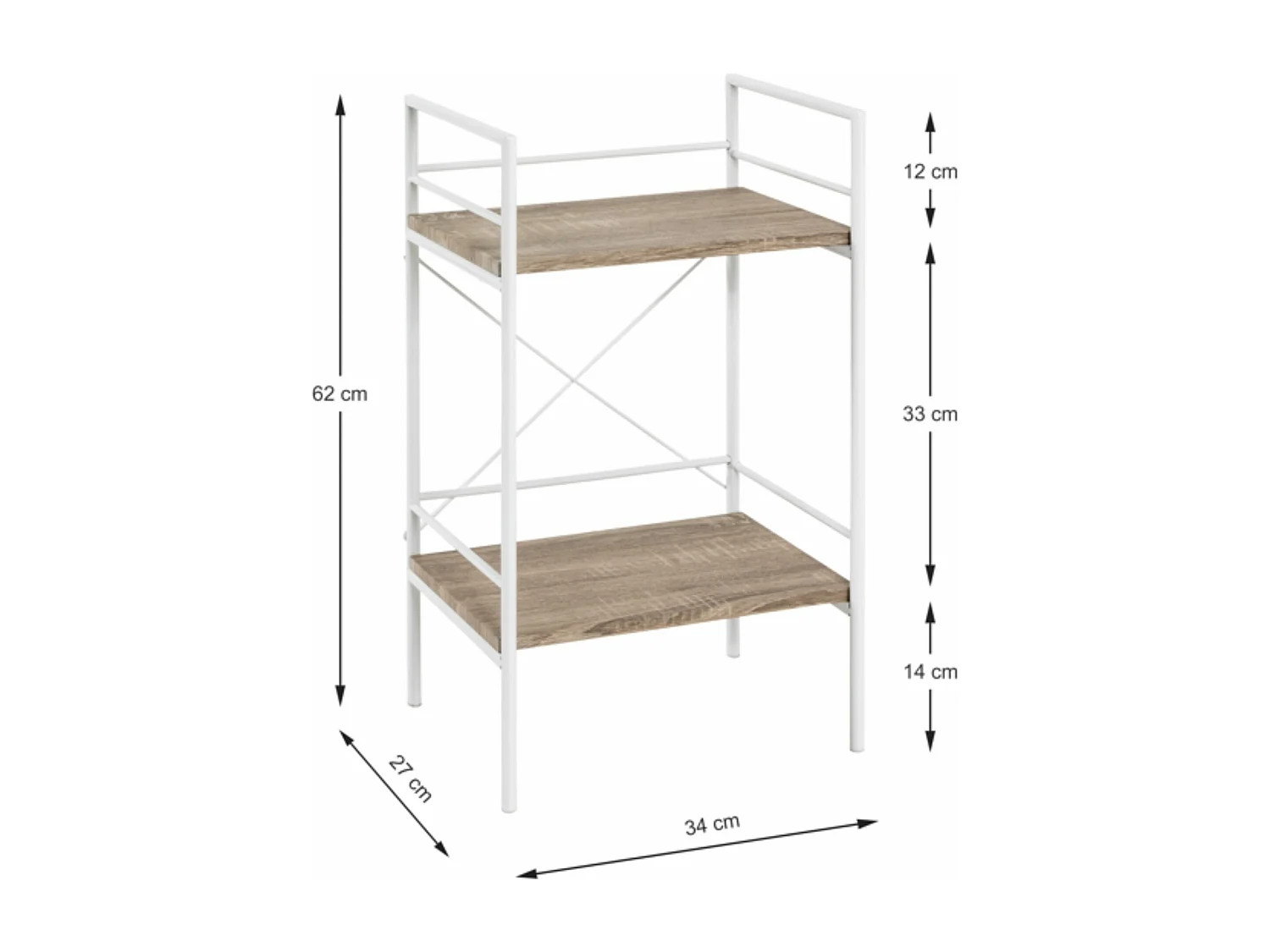 Etagère 2 plateaux en bois imitation chêne clair et blanc laqué - ET15006