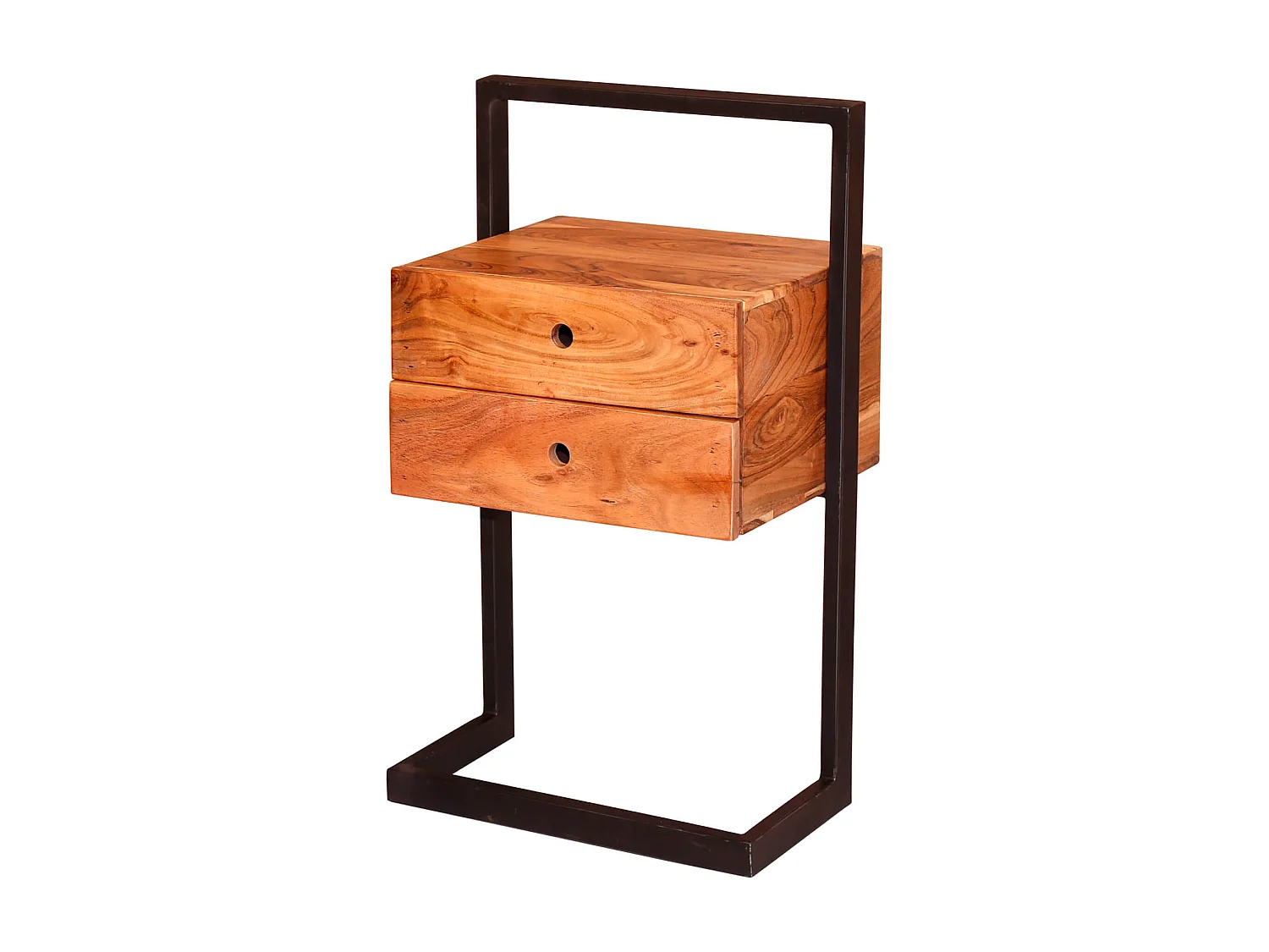 Chevet 2 tiroirs en bois massif avec cadre métallique - CH18037