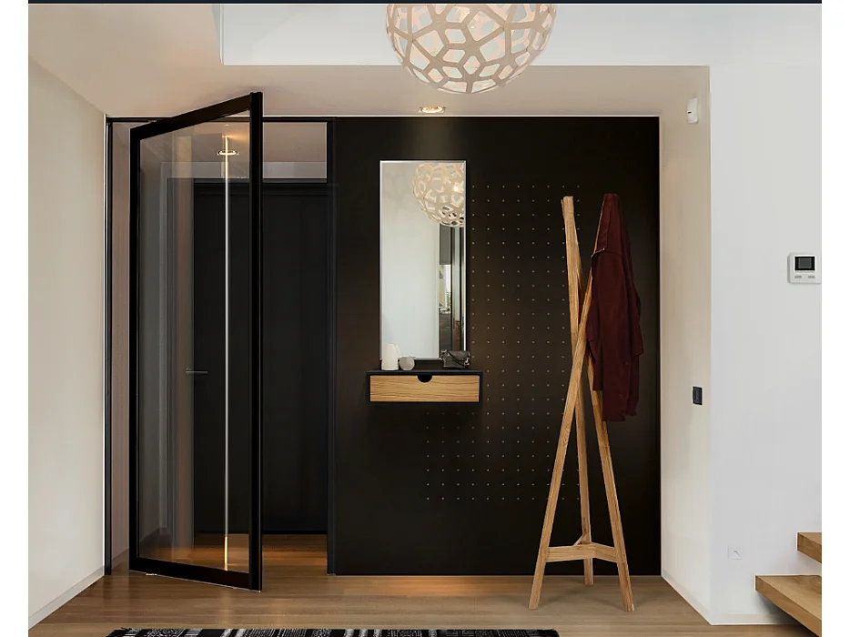 Chevet mural 1 tiroir noir et chêne - CH0067