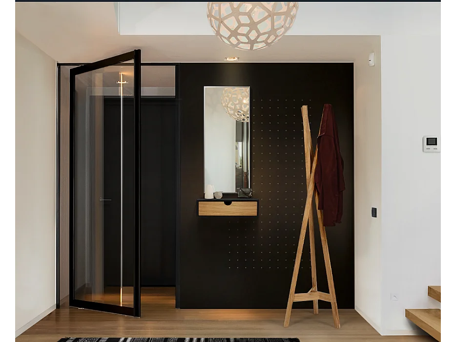 Chevet mural 1 tiroir noir et chêne - CH0067