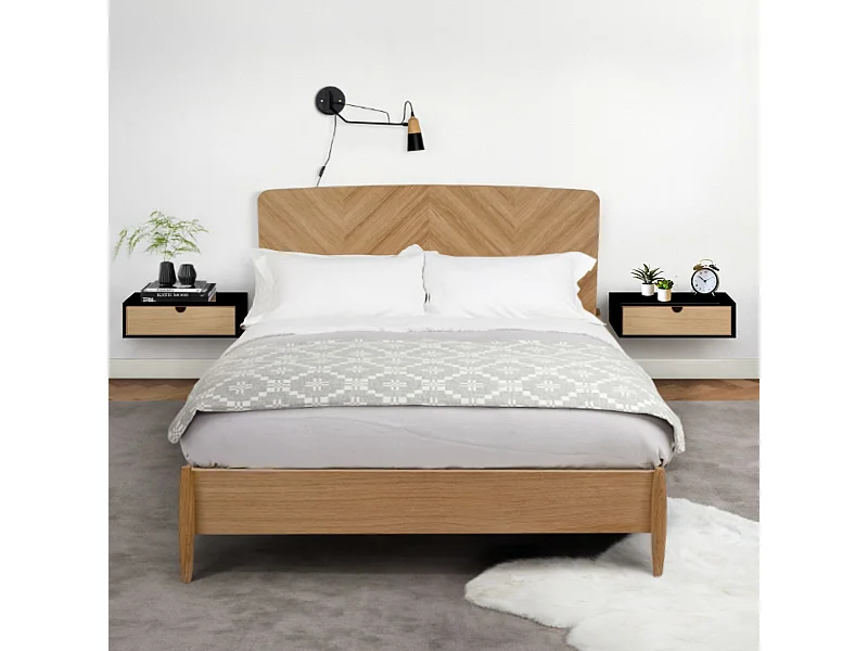 Chevet mural 1 tiroir noir et chêne - CH0067