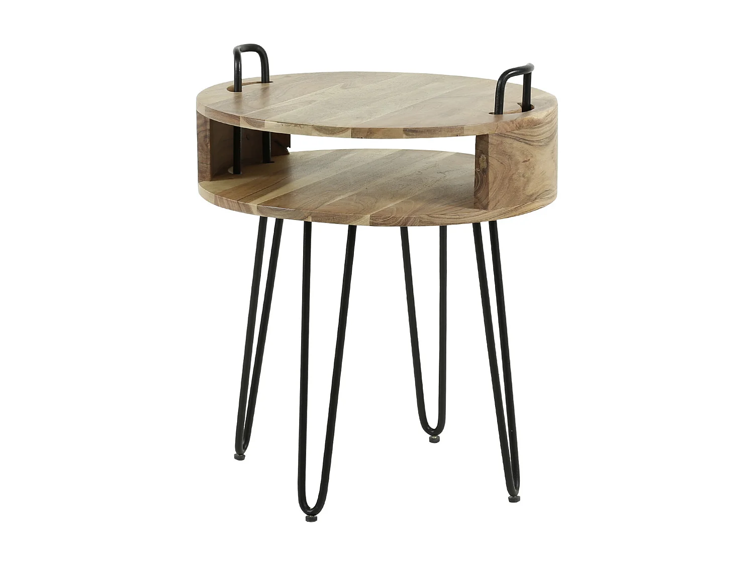 Table de chevet naturel ronde avec pieds en acier - CH18047