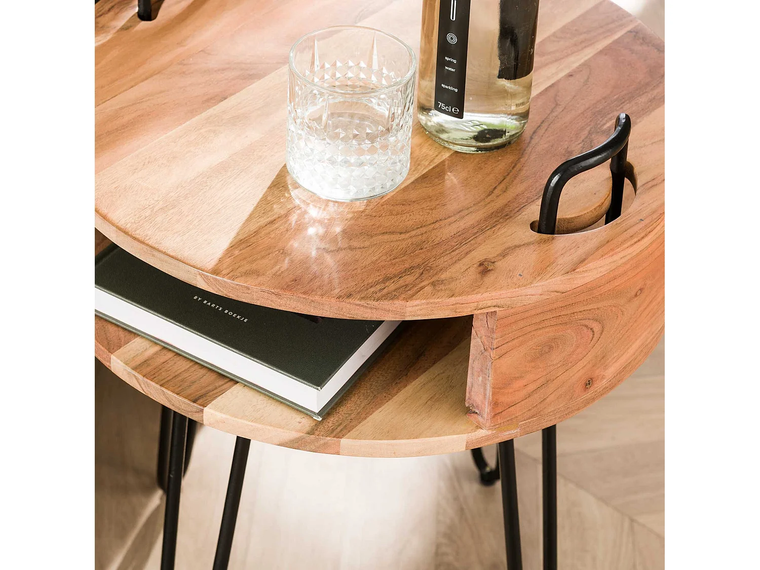 Table de chevet naturel ronde avec pieds en acier - CH18047