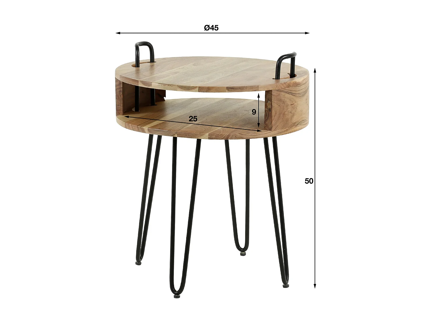 Table de chevet naturel ronde avec pieds en acier - CH18047