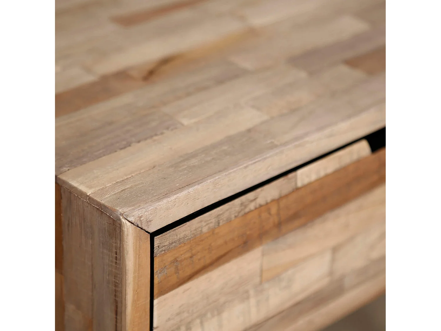 Chevet 1 tiroir en bois massif recyclé avec pieds métalliques - CH18031