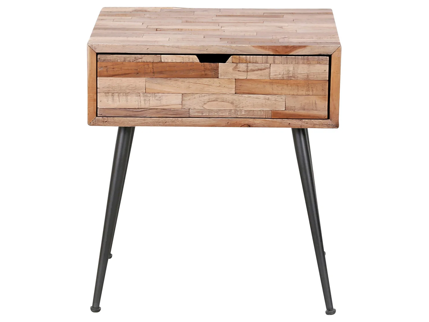 Chevet 1 tiroir en bois massif recyclé avec pieds métalliques - CH18031