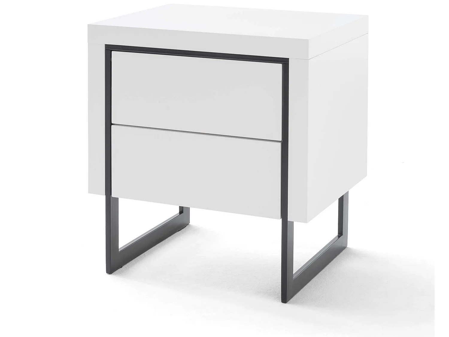 Chevet 2 tiroirs en bois blanc laqué avec pieds noir - CH16006