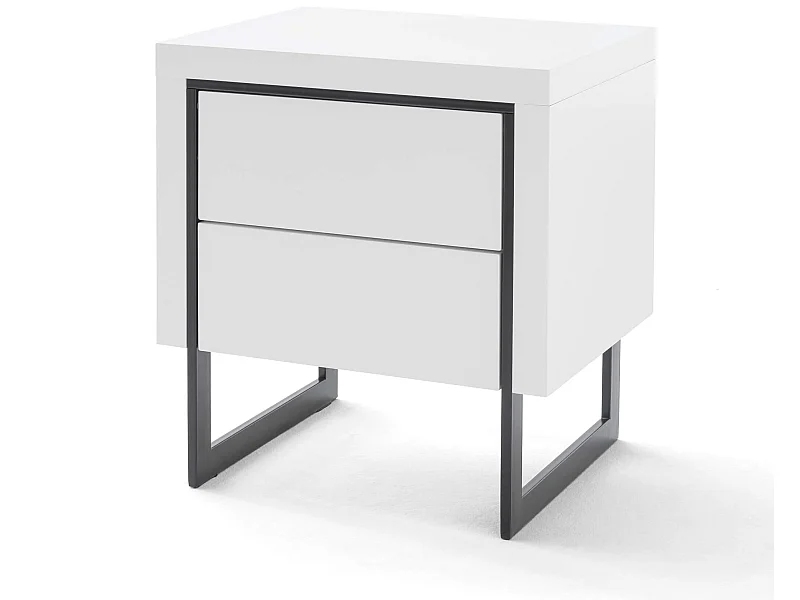 Chevet 2 tiroirs en bois blanc laqué avec pieds noir - CH16006