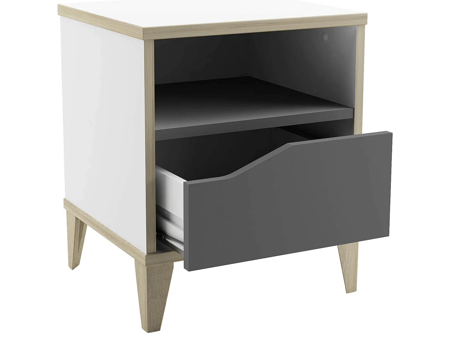Chevet enfant 1 niche 1 tiroir en bois blanc et gris - CH212