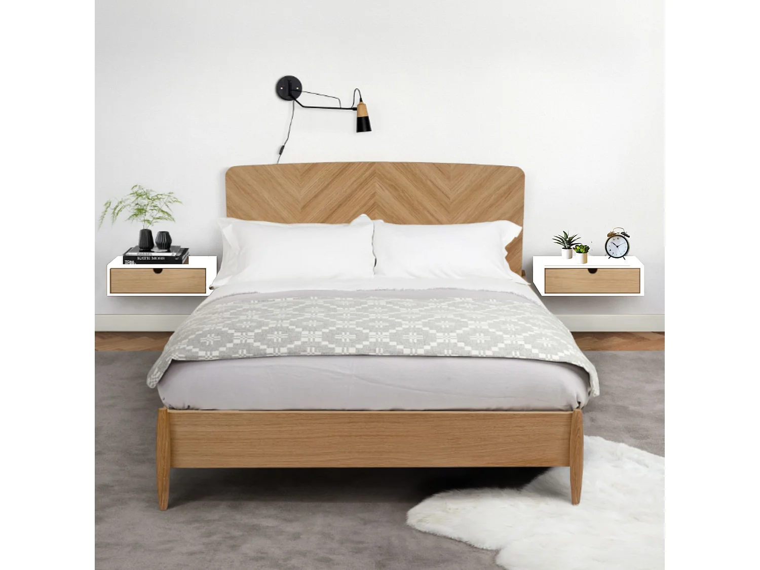 Chevet mural 1 tiroir blanc et chêne - CH0067