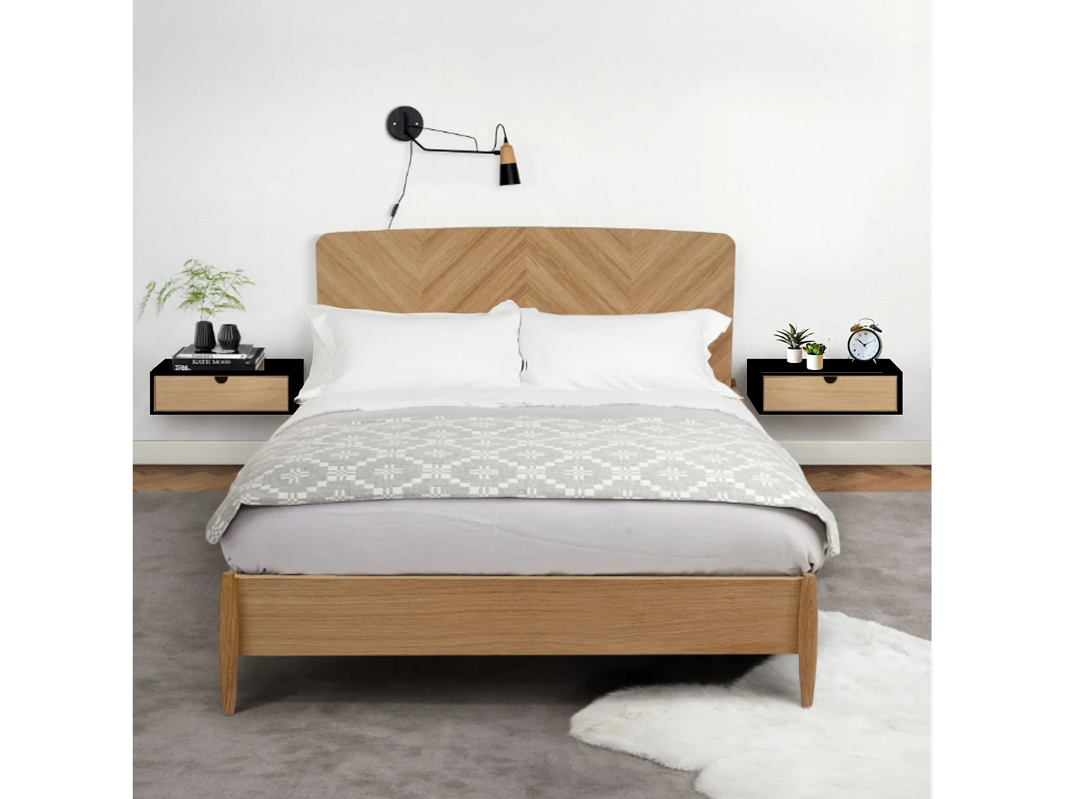 Chevet mural 1 tiroir blanc et chêne - CH0067