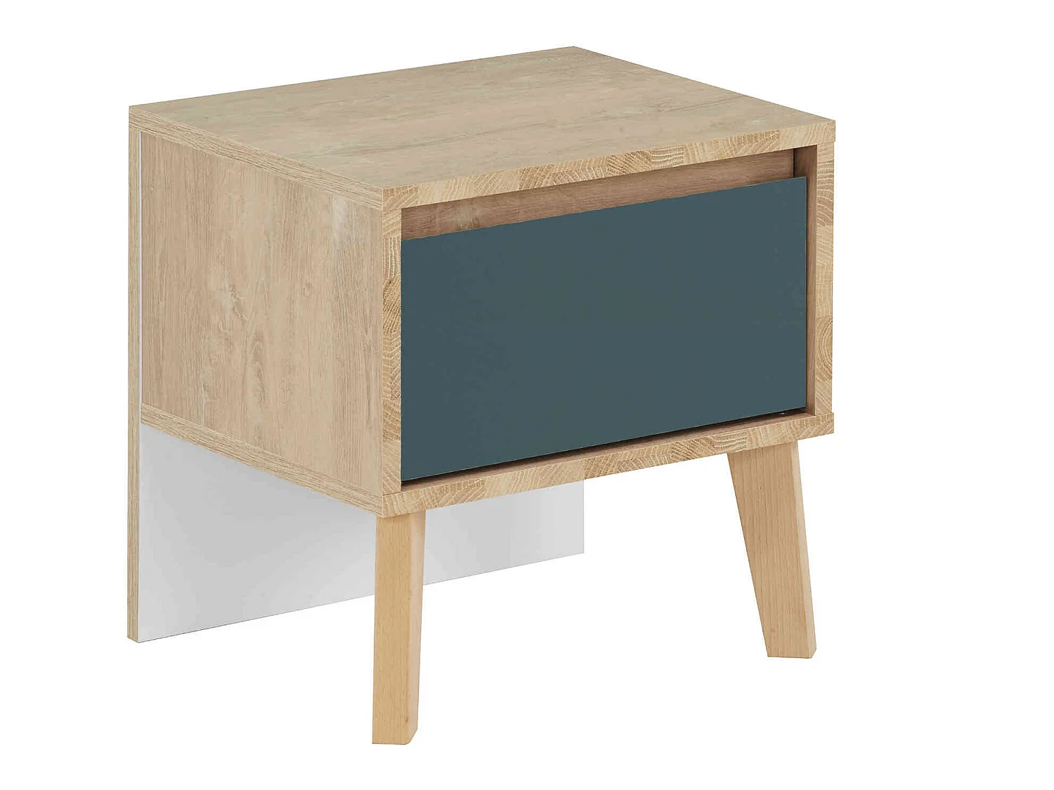 Chevet 1 tiroir en bois imitation chêne clair et bleu - CH5046