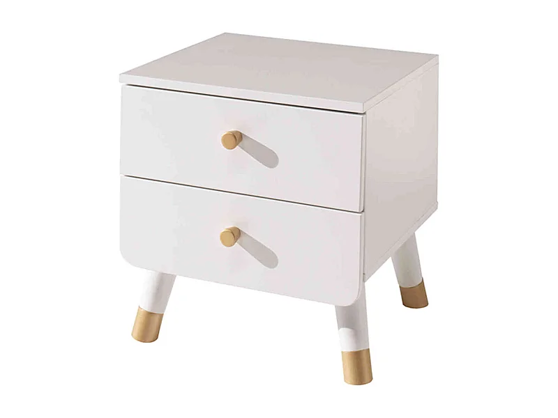 Chevet enfant 2 tiroirs en bois massif blanc - CH2031