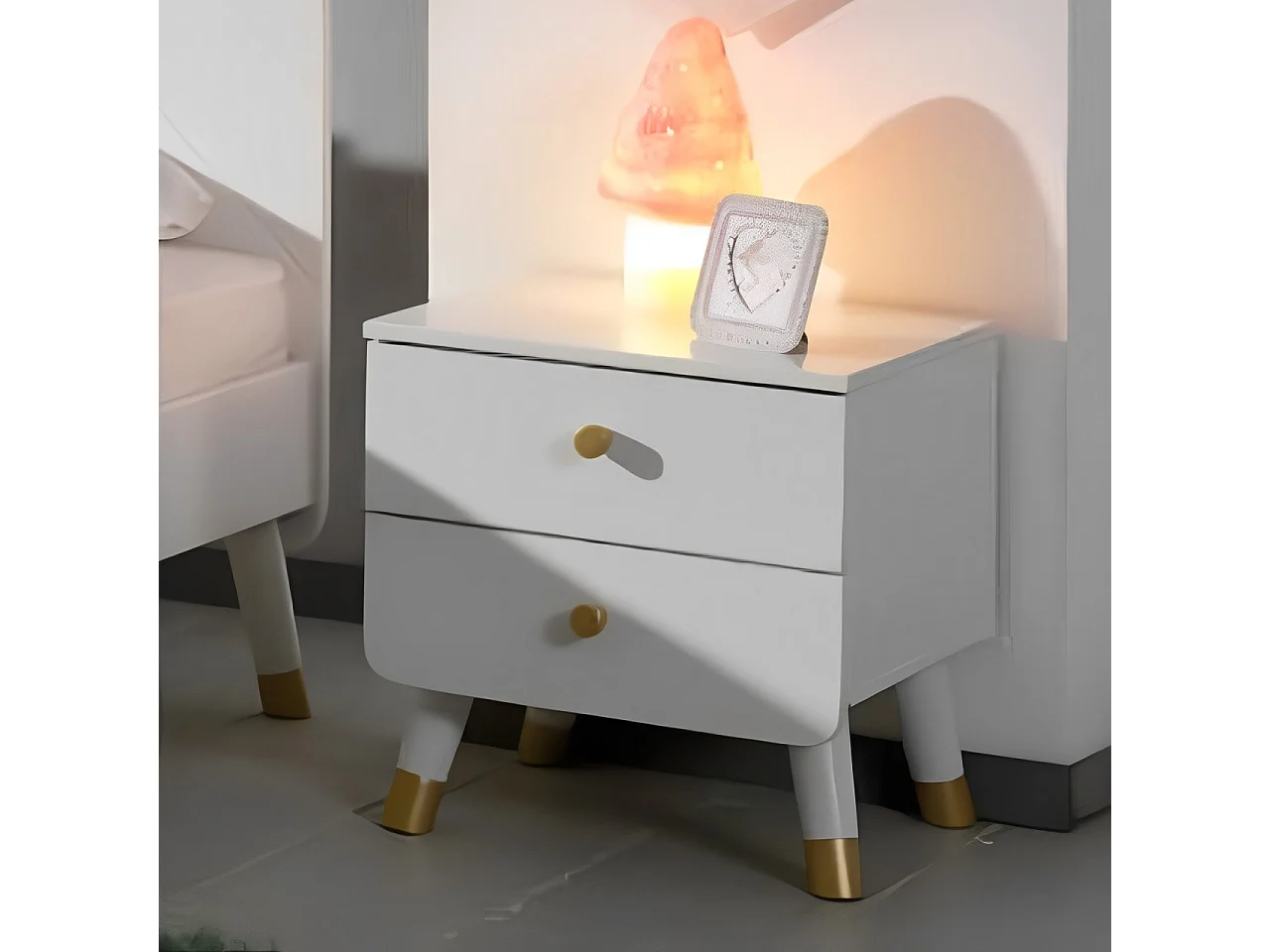 Chevet enfant 2 tiroirs en bois massif blanc - CH2031