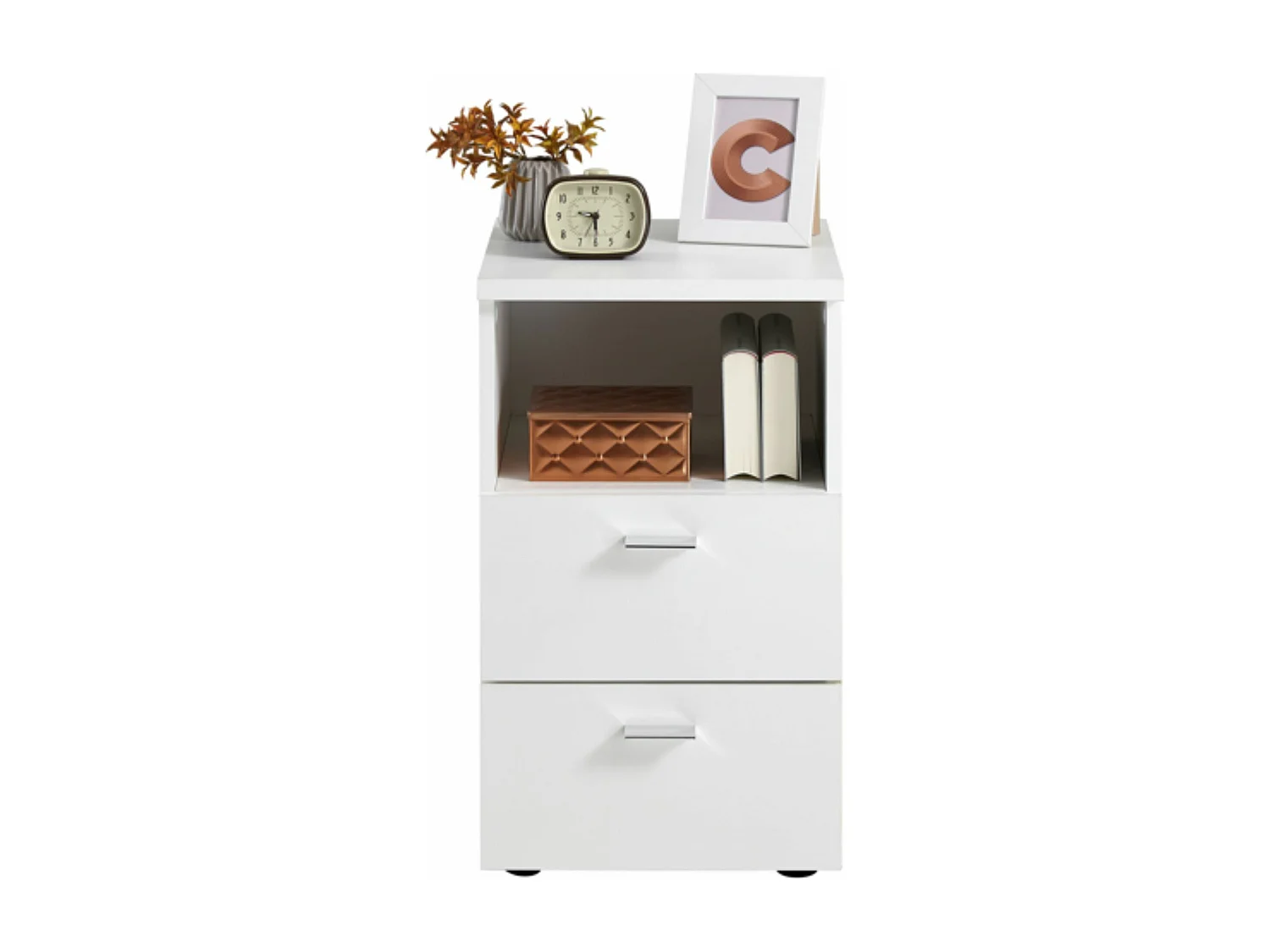 Chevet 2 tiroirs + 1 niche en bois blanc - CH13024