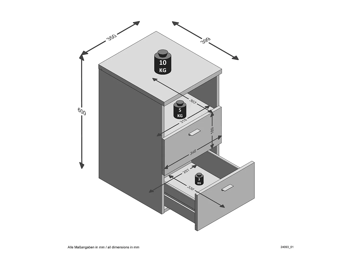 Chevet 2 tiroirs + 1 niche en bois blanc - CH13024