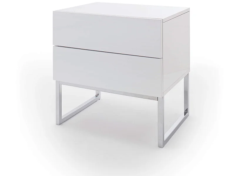 Chevet 2 tiroirs en bois blanc laqué avec pieds gris chromé - CH1007-1