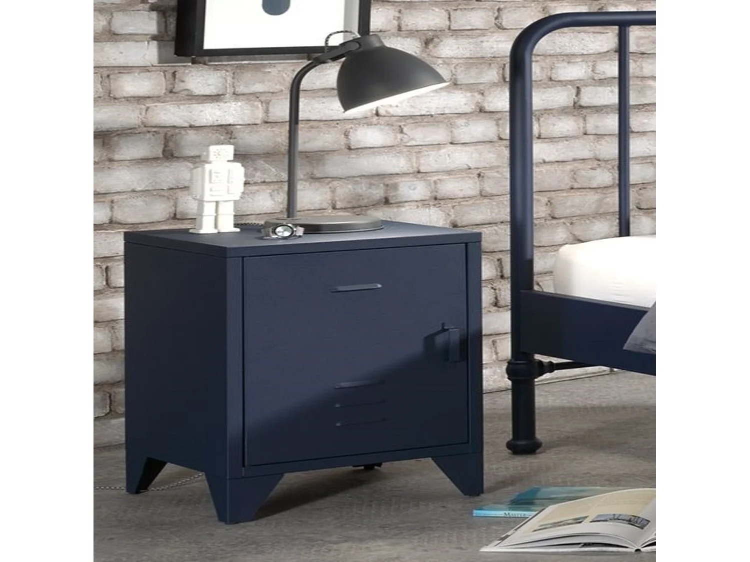 Chevet enfant 1 porte en métal bleu - CH2061