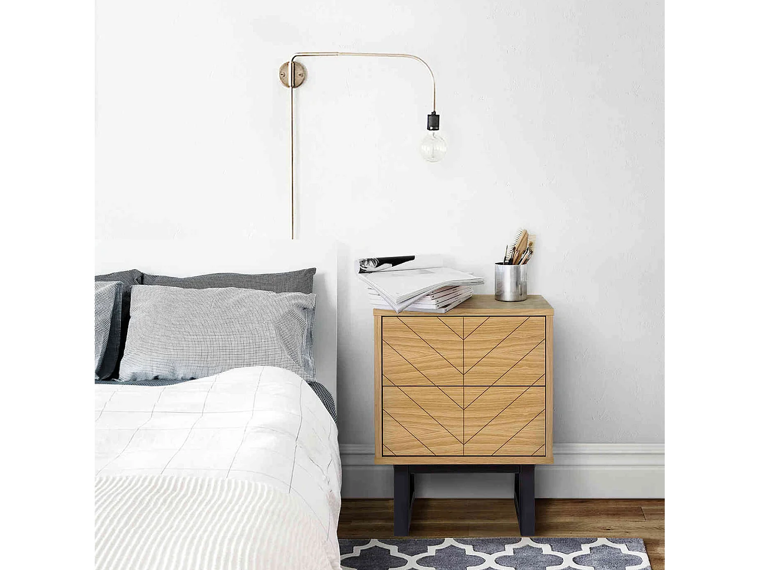 Chevet 2 tiroirs en bois imitation chêne - CH0022