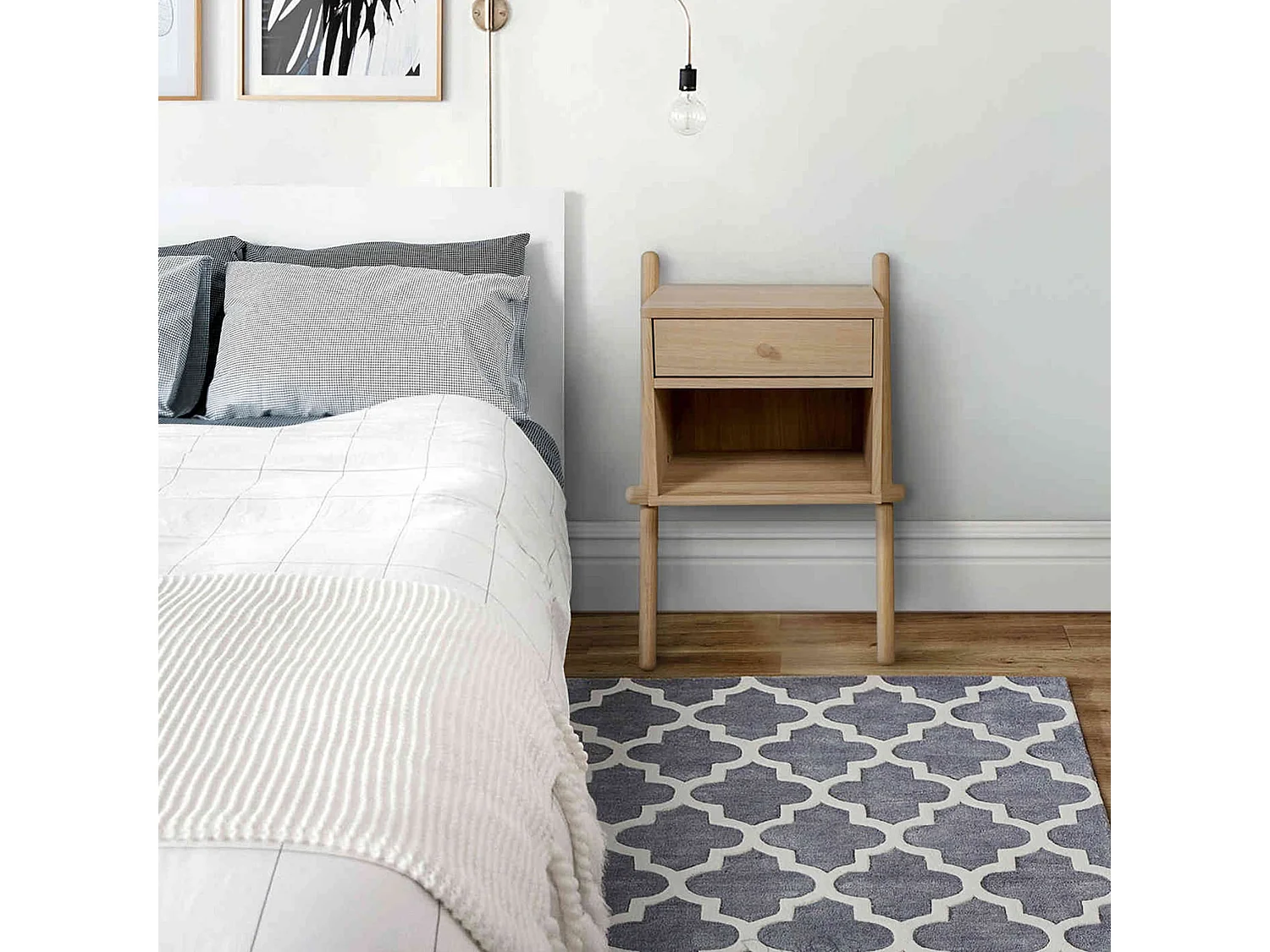 Chevet 1 tiroir 1 niche en bois massif imitation chêne - CH0023