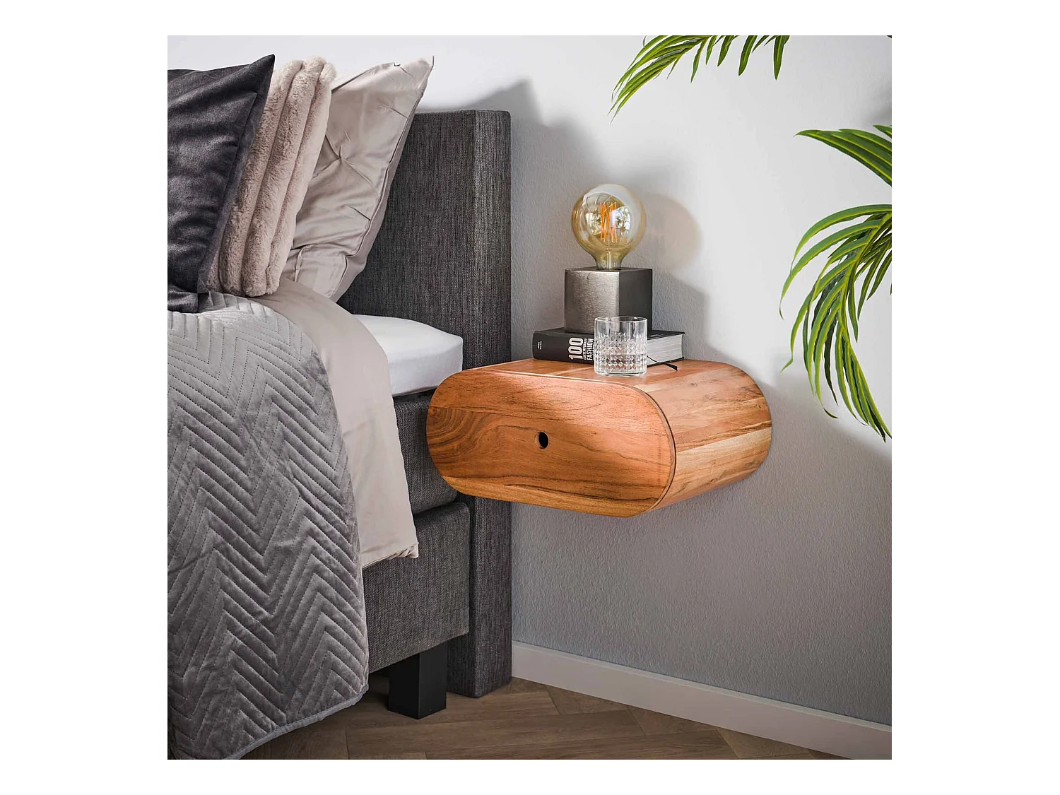 Chevet oval en bois massif naturel 1 tiroir - CH18051