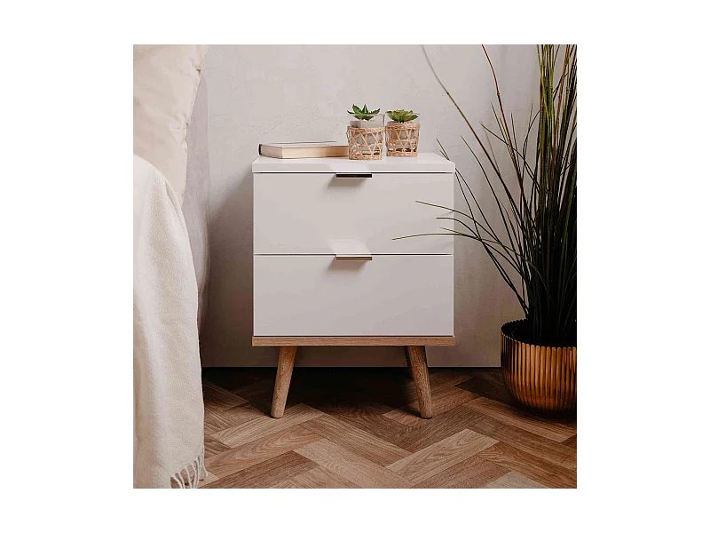Table de chevet 2 tiroirs blanc - CH7781