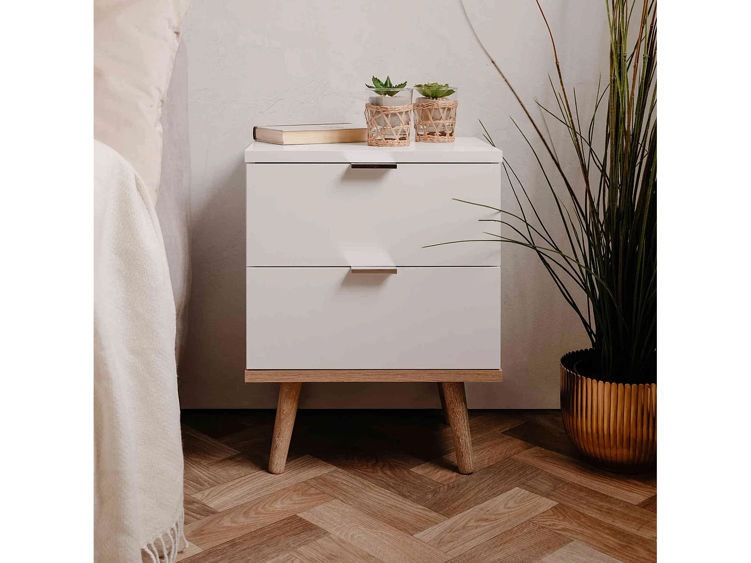 Table de chevet 2 tiroirs blanc - CH7781