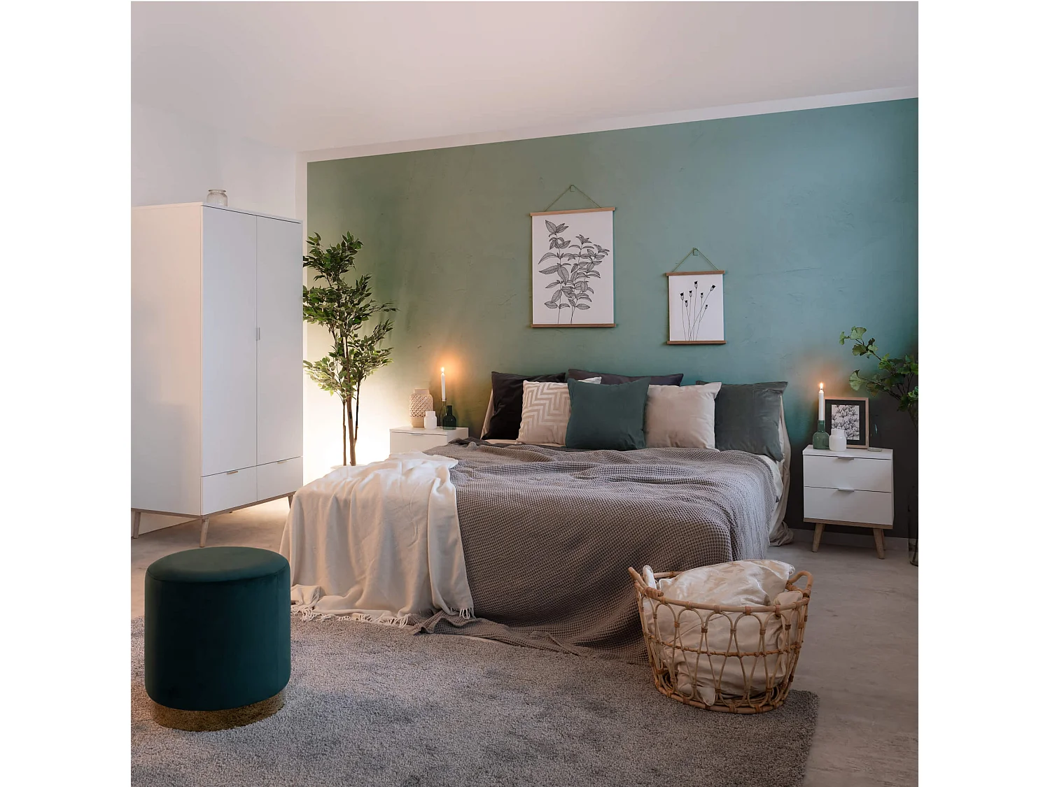 Table de chevet 2 tiroirs blanc - CH7781