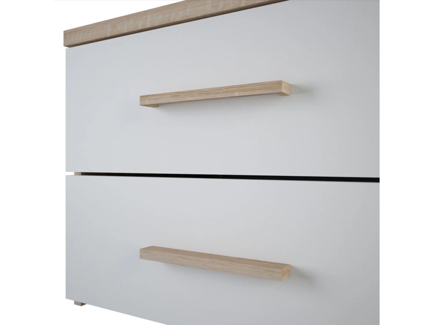 Chevet 2 tiroirs imitation chêne brosse/blanc CH129
