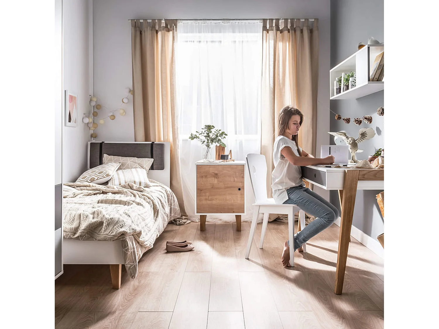 Chevet 1 porte en bois avec pieds en chêne massif naturel - CH17021