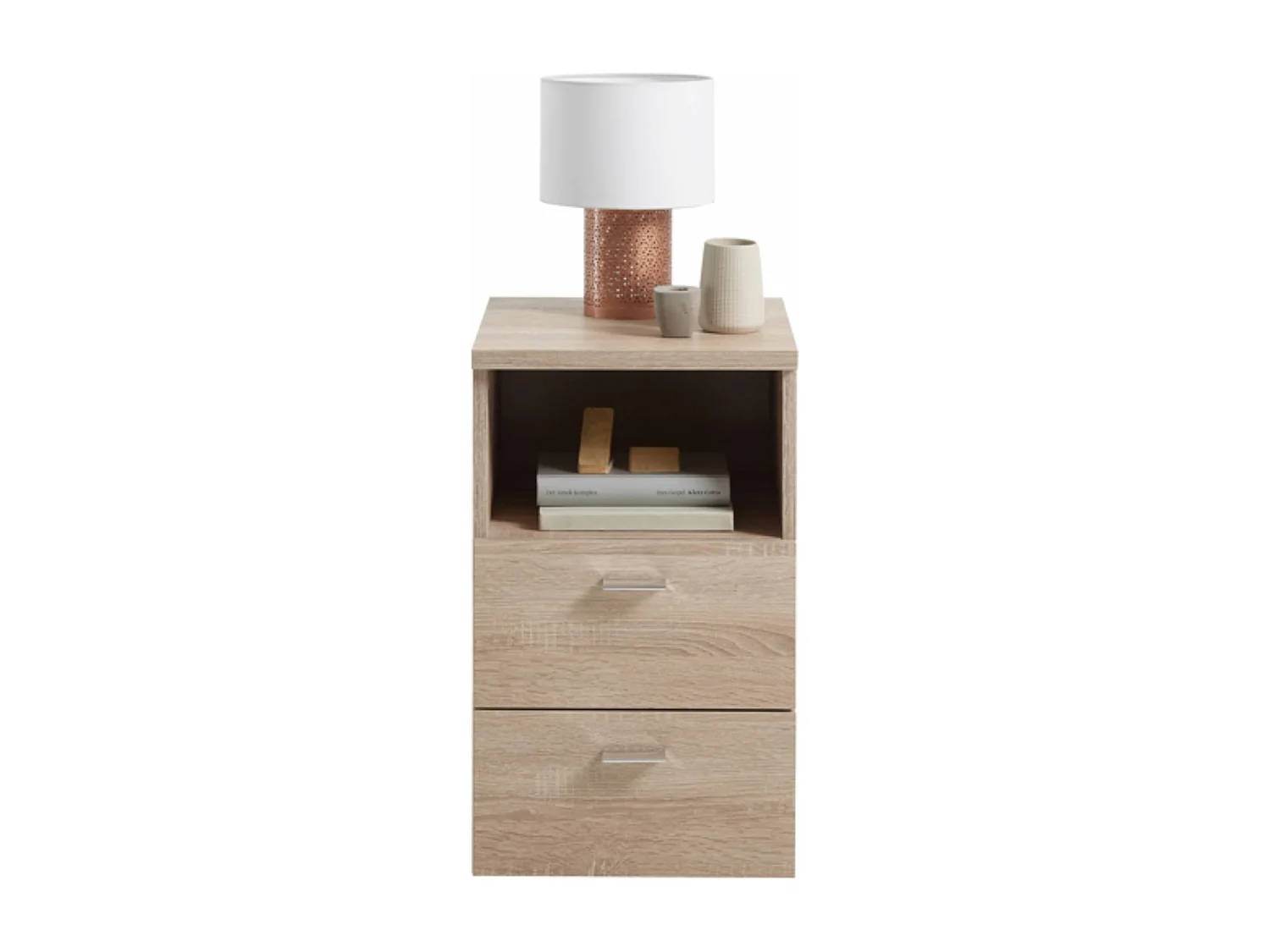 Chevet 2 tiroirs + 1 niche en bois imitation chêne clair - CH13024