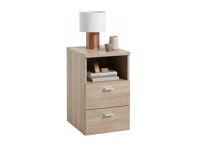 Chevet 2 tiroirs + 1 niche en bois imitation chêne clair - CH13024