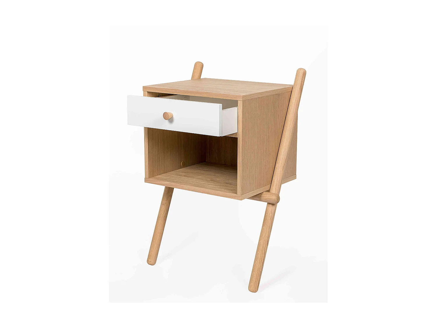 Chevet 1 tiroir 1 niche en bois massif blanc - CH0023