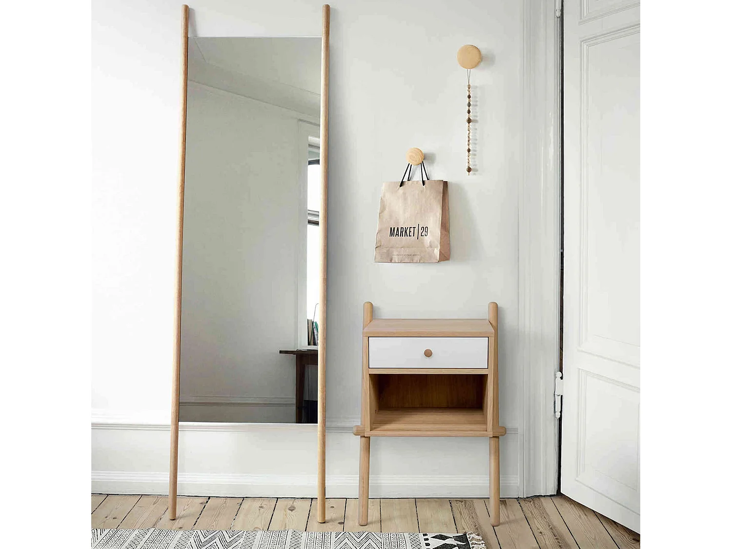 Chevet 1 tiroir 1 niche en bois massif blanc - CH0023