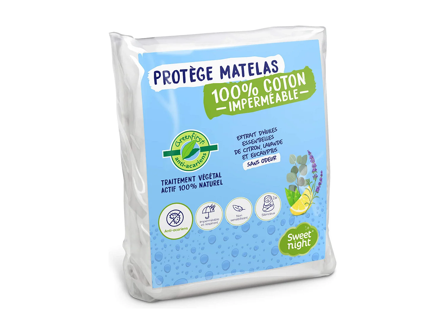 Protège matelas anti-acariens Greenfirst imperméable molleton 100% coton 2x80x200