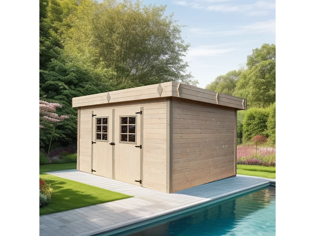 Habrita Abri madriers massifs 28 mm toit plat avec bac acier - kmp4040.02