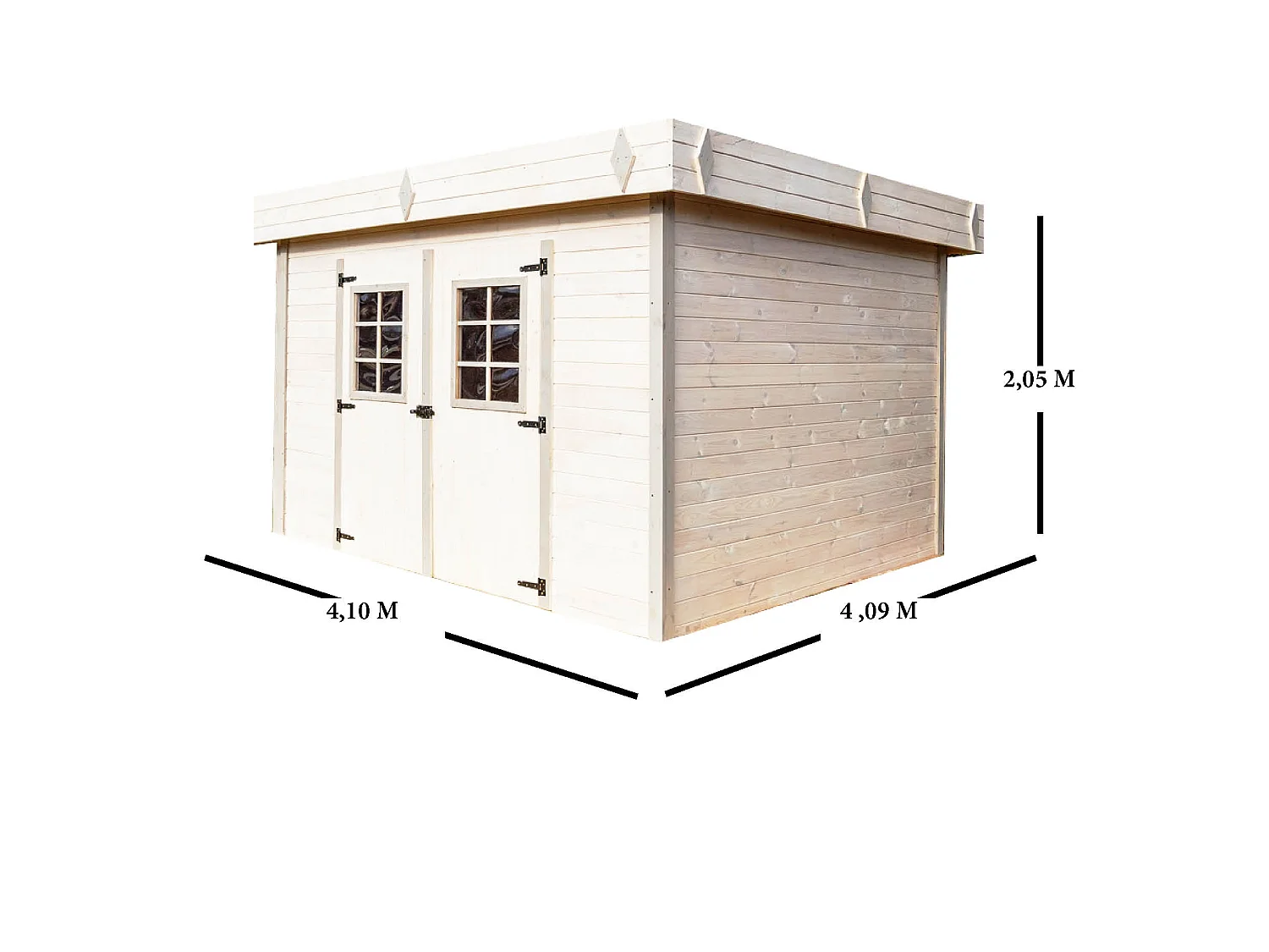 Habrita Abri madriers massifs 28 mm toit plat avec bac acier - kmp4040.02