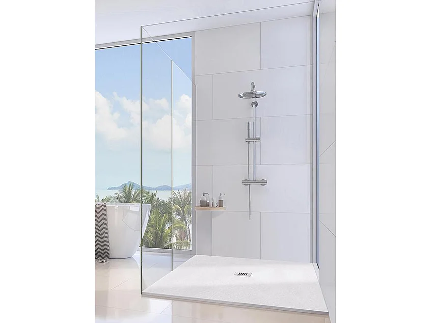 Receveur de Douche 90X110 cm Vulcano Line Extra Slim Blanc En Résine Synthétique et Poudre de Marbre Avec Vidange Libre