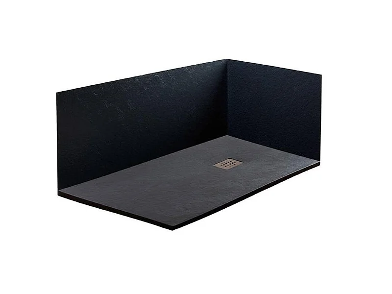 Receveur de douche 85x145 cm Vulcano Line Extra Slim Noir En Résine Synthétique et Poussière de Marbre Avec Vidage Gratuit