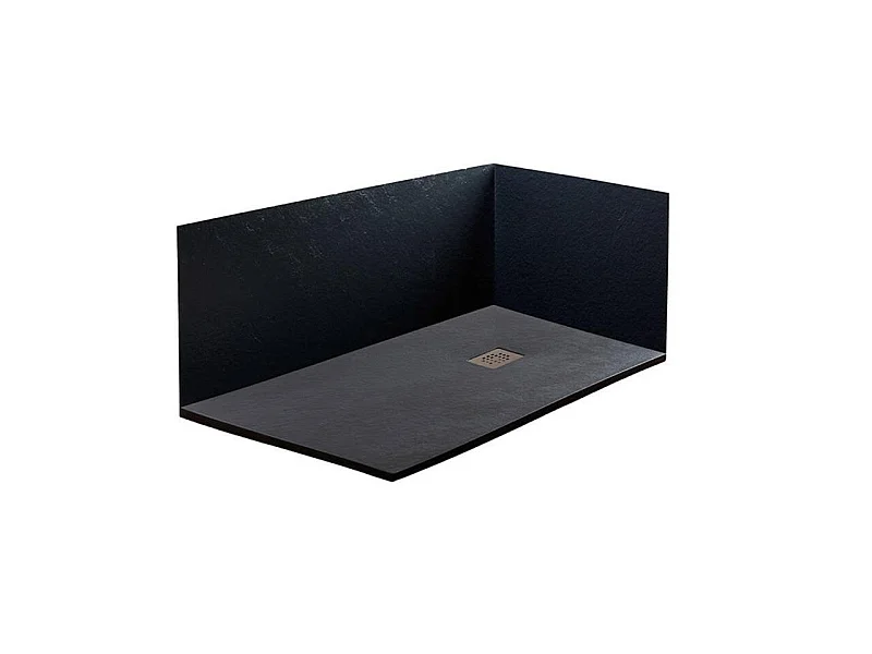 Receveur de Douche 80X155 cm Vulcano Line Extra Slim Noir En Résine Synthétique et Poudre de Marbre Avec Vidage Gratuit