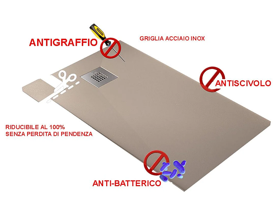 Douchebak 65X140 cm Vulcano Line extra dun wit van kunsthars en marmerstof met gratis afval