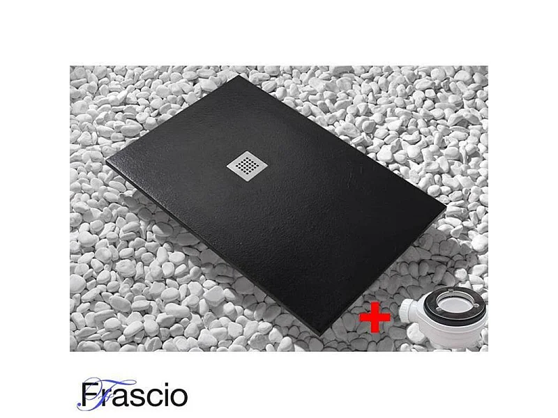 Receveur de Douche 80X115 cm Vulcano Line Extra Slim Noir En Résine Synthétique et Poussière de Marbre Avec Vidage Gratuit