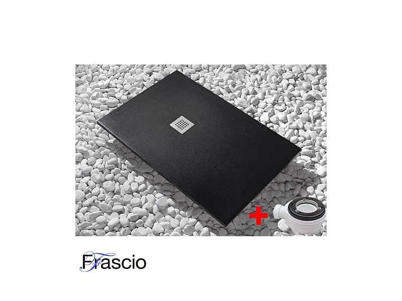 Receveur de Douche 75X80 cm Vulcano Line Extra Slim Noir En Résine Synthétique et Poudre de Marbre Avec Vidange Libre