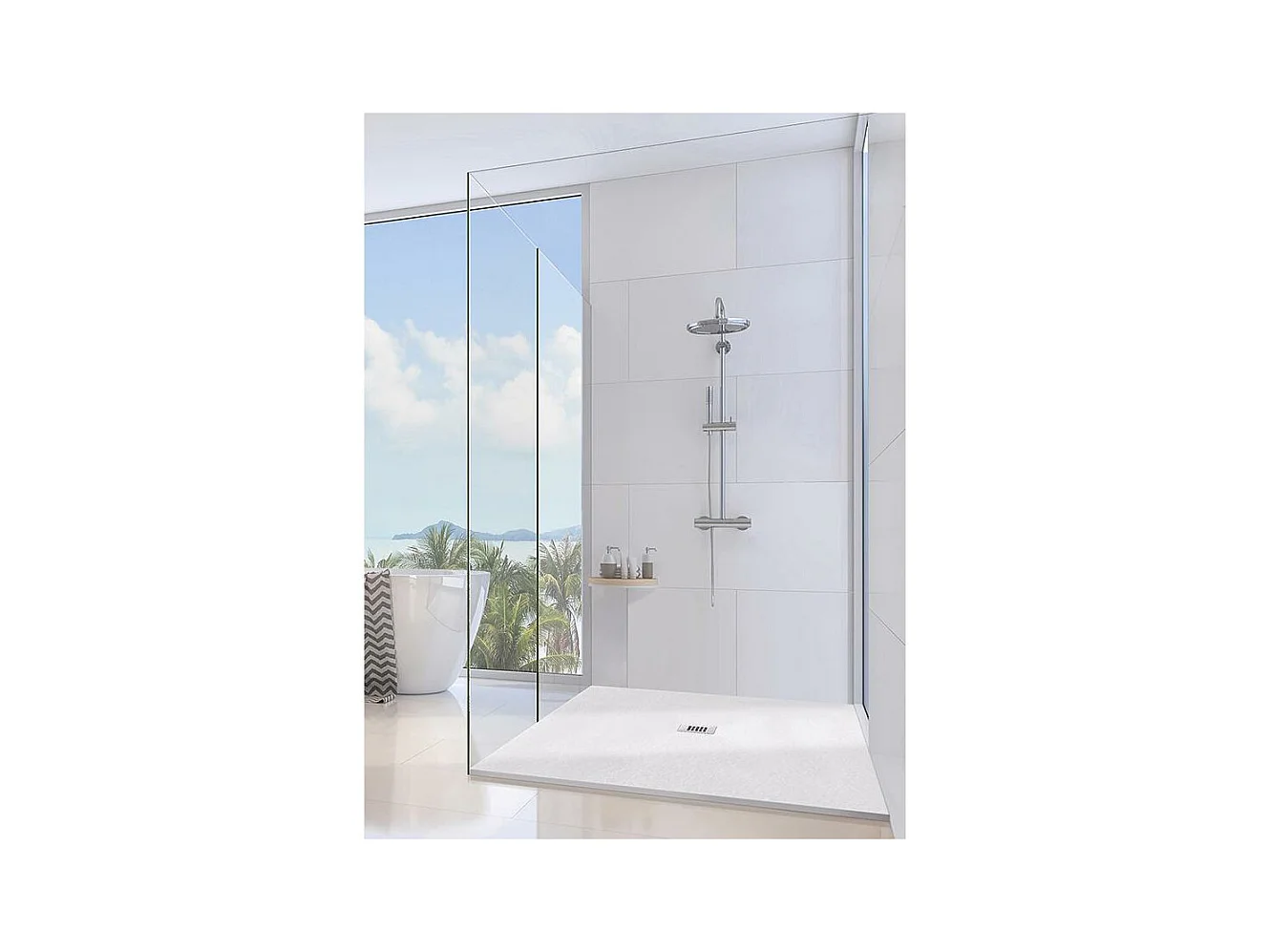 Receveur de Douche 110X115 cm Vulcano Line Slim Blanc en Résine Synthétique et Poudre de Marbre Avec Drain Libre